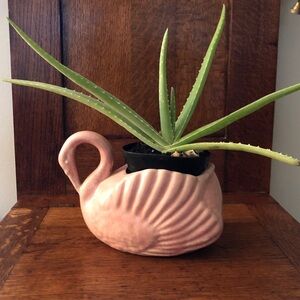 Elegant Pink Swan Ceramic Vase